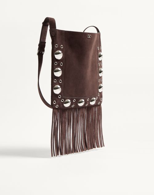 Valentino Garavani - Valentino Garavani Nellcôte Suede Shoulder Bag With Fringes - Testa Di Moro - Woman - Shoulder Bags